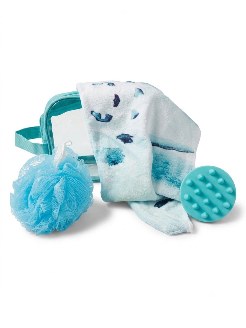 Revive Beauty 4-Piece Set with Bag, Hair Turban, Scalp Massager, Shower Poof NWT - Picture 2 of 3
